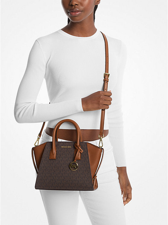 Michael Kors Avril Small Satchel BROWN SIGNATURE
