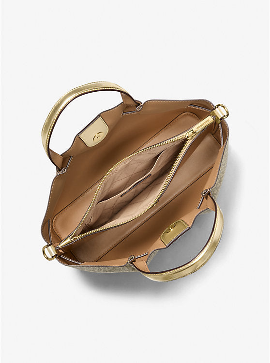 MICHAEL KORS Carson Medium Metallic Signature Logo Satchel
