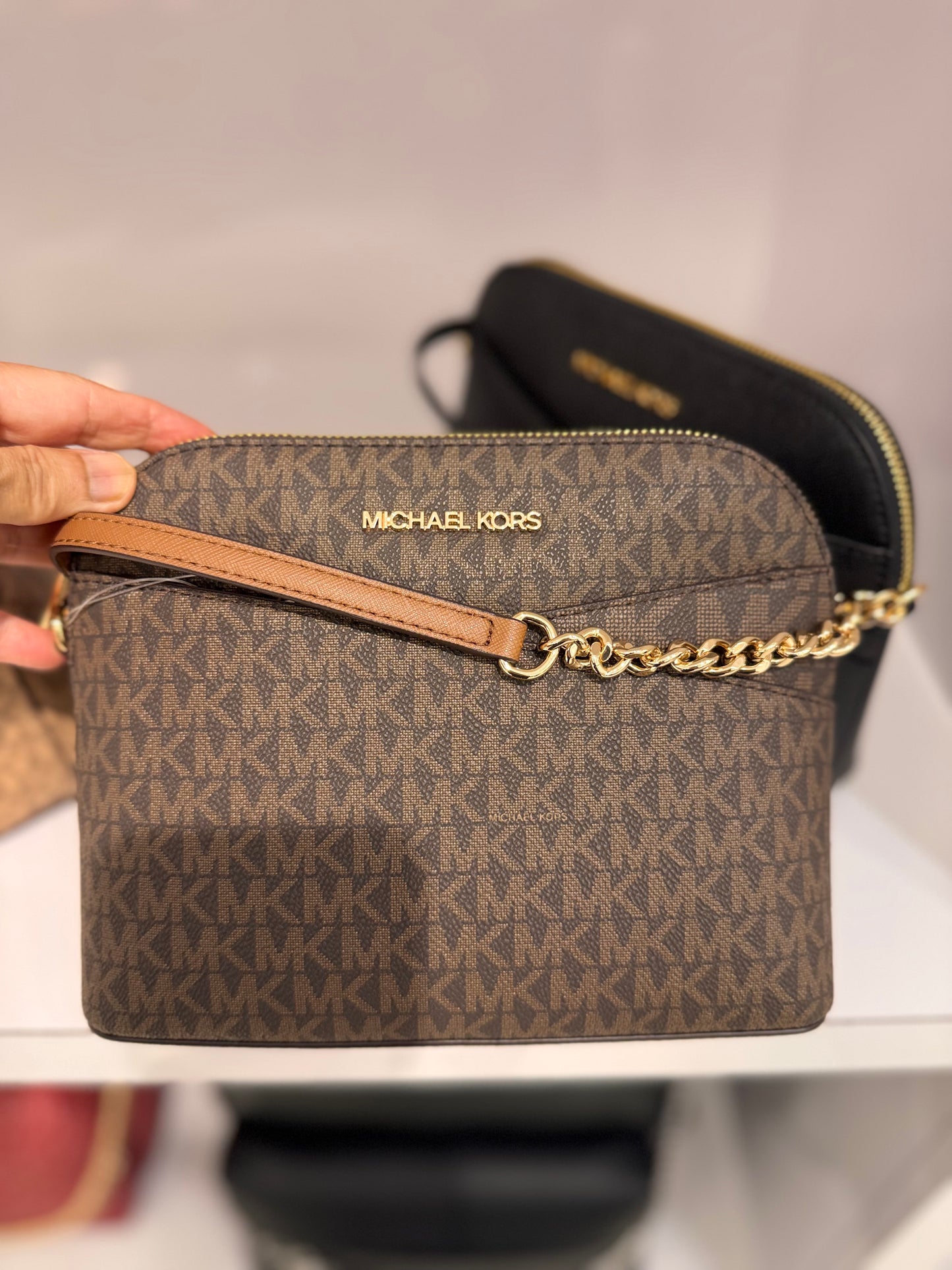 MICHAEL KORS Medium Dome Crossbody Bag BROWN Signature