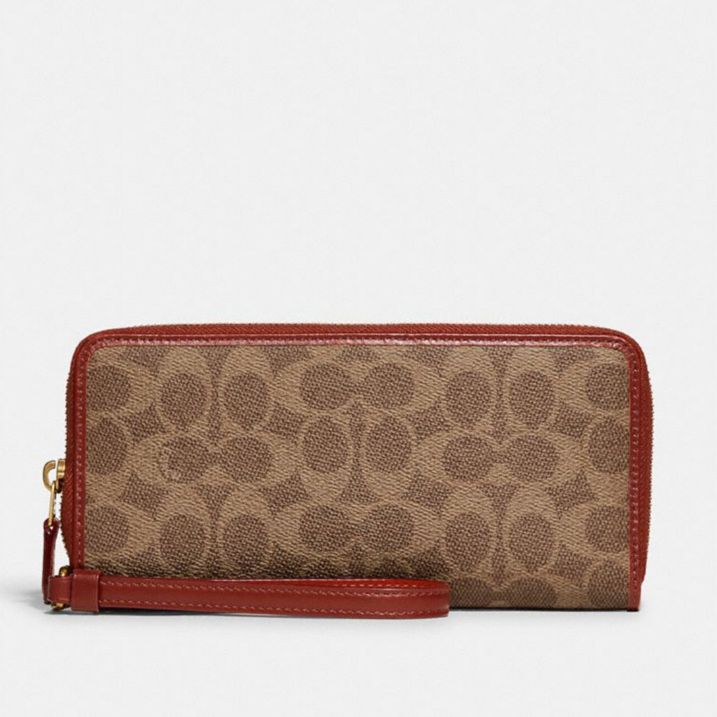 COACH CONTINENTAL LONG WALLET IN SIGNATURE CANVAS (BOUTIQUE) TAN RUST (C7162)