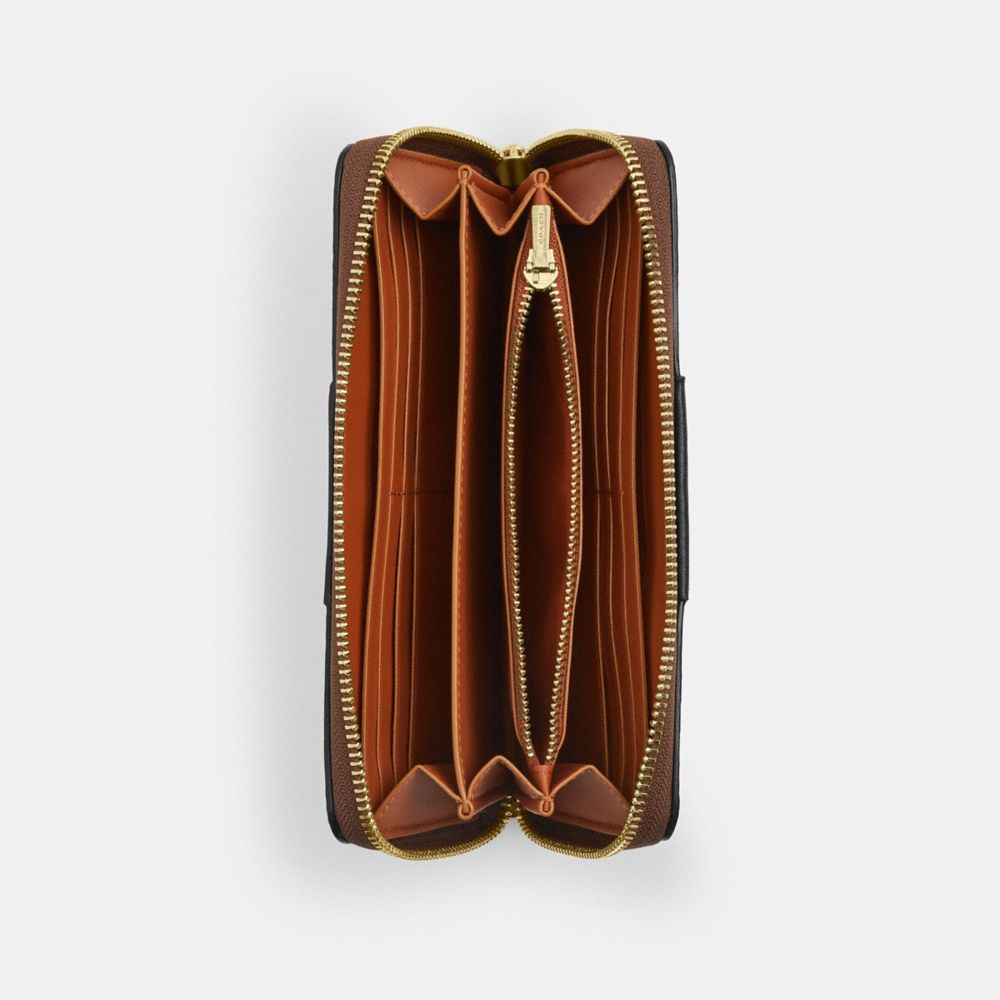 COACH LONG ZIP AROUND WALLET IN SIGNATURE CANVAS TAN/BLACK (CW947)