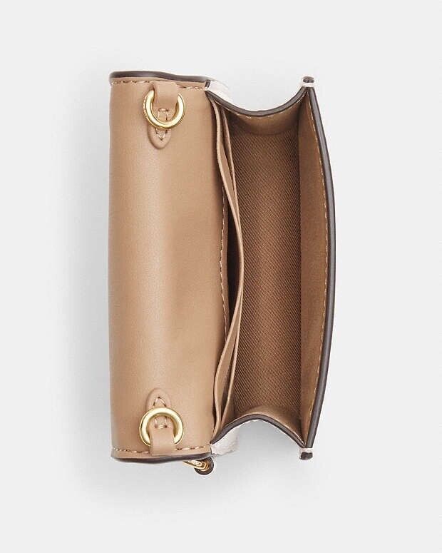 COACH BOXED MINI WALLET ON A CHAIN LIGHT KHAKI/CHALK MULTI (CP473)