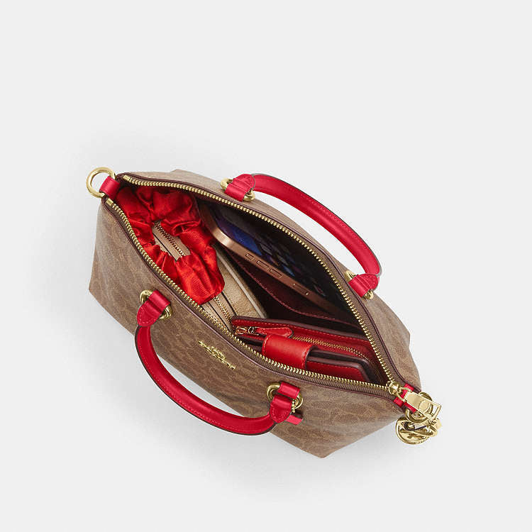 Coach Sadie Satchel Bag With Tan/Carnation