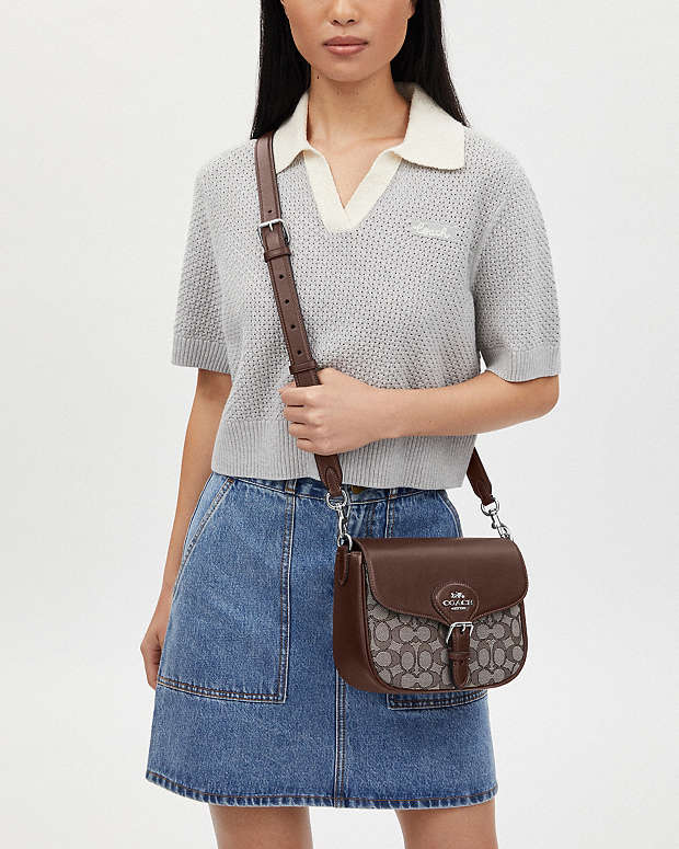 COACH AMELIA SIGNATURE JACQUARD SADDLE BAG MAPLE