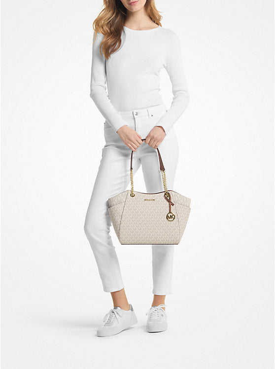 Michael Kors JETSET TRAVEL LARGE CHAIN TOTE (35S4GTVT3B) VANILLA SIGNATURE