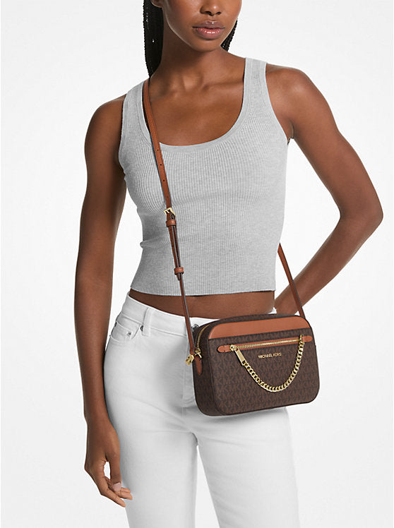 Michael Kors JETSET ITEM LARGE LOGO CHAIN EW CROSSBODY BAG (35S1GTTC9B) BROWN SIGNATURE