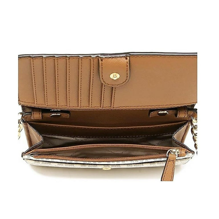Michael Kors JETSET TRAVEL MEDIUM MF PHONE CROSSBODY (35F0GTVC8B) VANILLA/BROWN
