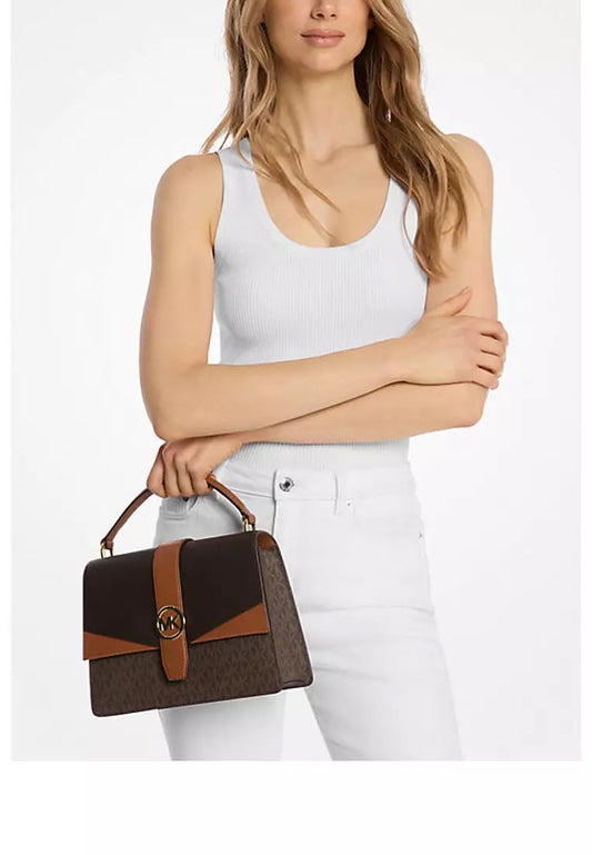 Michael Kors Greenwich Medium Brown Signature Logo Satchel