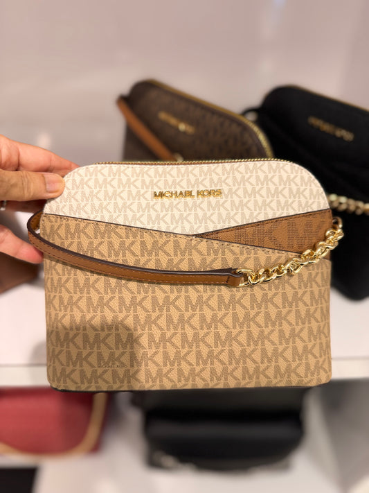 MICHAEL KORS Medium Dome Crossbody Bag Multi Color Camel Signature