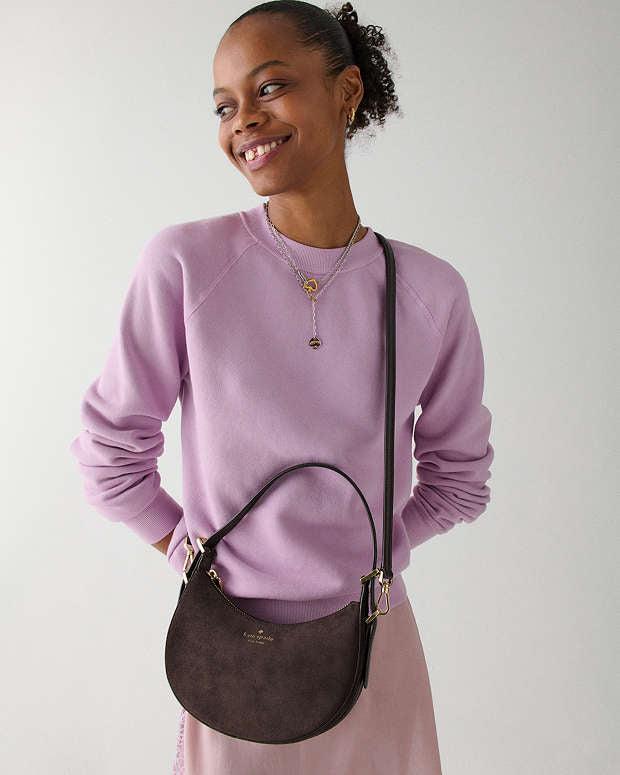 Kate Spade Nova Suede Small Crescent Shoulder Hot Fudge