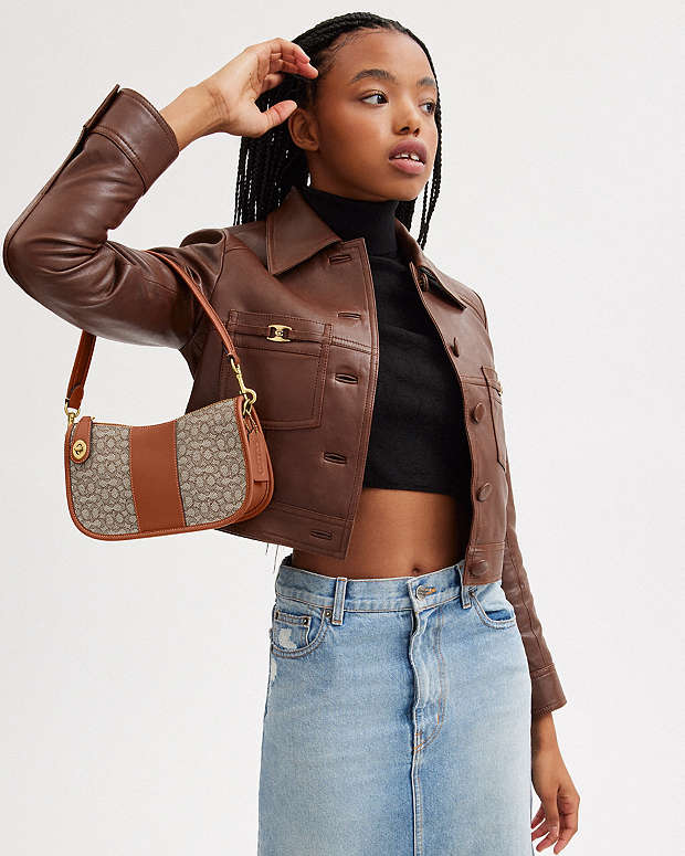 COACH  MINI SIGNATURE JACQUARD SWINGER (BOUTIQUE) COCO BURNISHED (CM559)