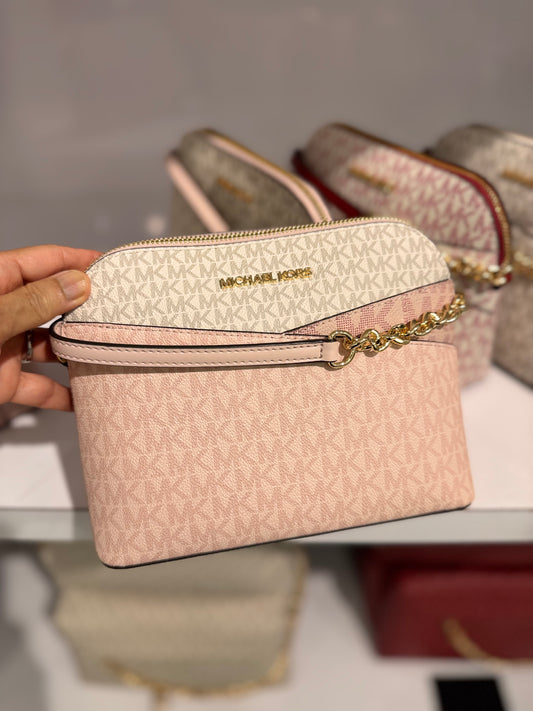 MICHAEL KORS Medium Dome Crossbody Bag Powder Blush Vanilla Signature Multi
