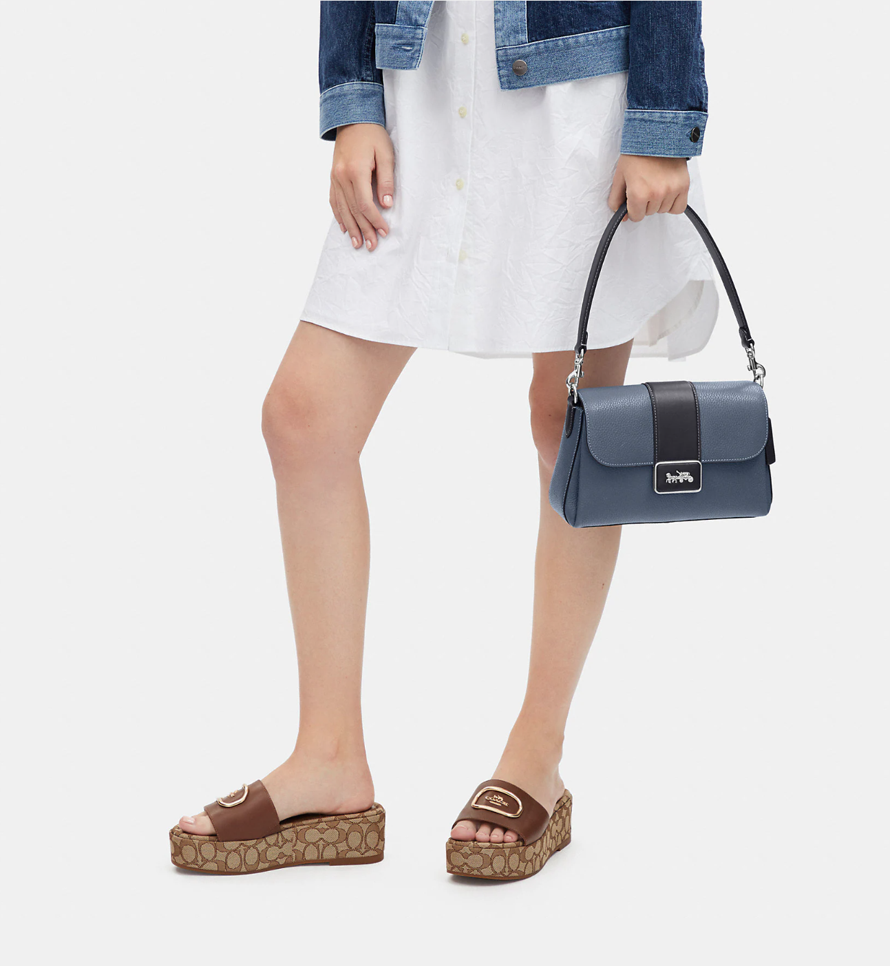 COACH GRACE Convertible Shoulder Bag Chambray Pebbled Leather