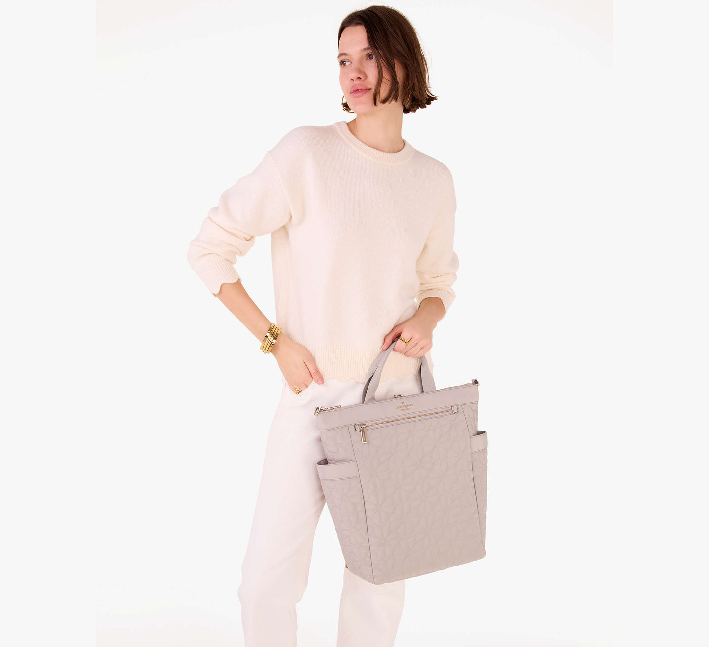 Kate Spade Spade Flower Quilted Fabric Convertible Backpack Cozy Grey