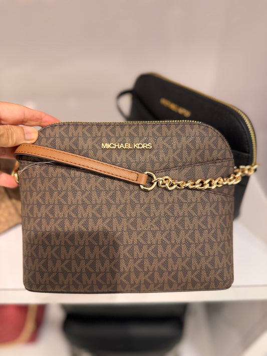 MICHAEL KORS Medium Dome Crossbody Bag BROWN Signature