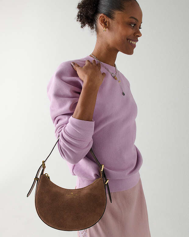 Kate Spade Nova Suede Small Crescent Shoulder Hot Fudge