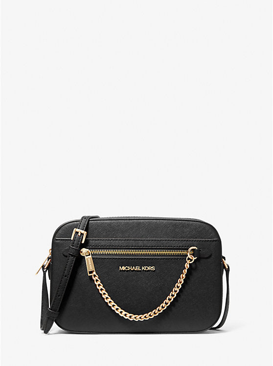 Michael Kors JETSET ITEM LARGE LOGO CHAIN EW CROSSBODY BAG BLACK GOLD