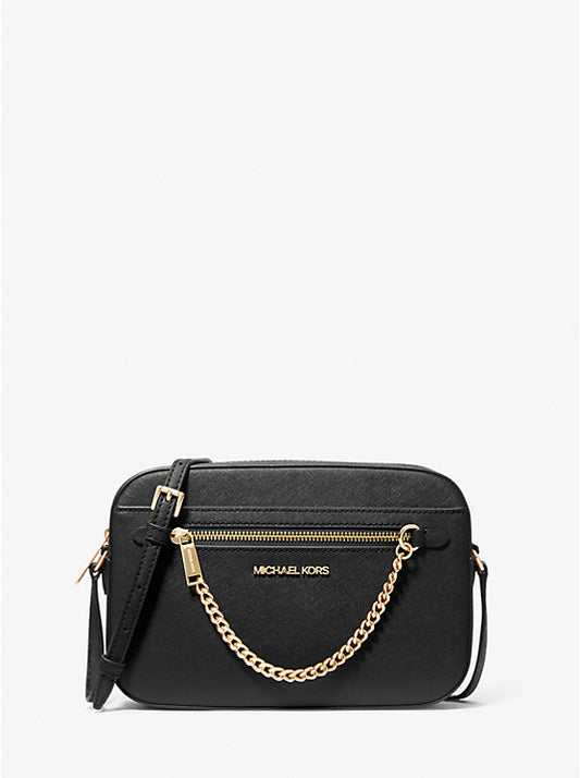 Michael Kors JETSET ITEM LARGE LOGO CHAIN EW CROSSBODY BAG BLACK GOLD