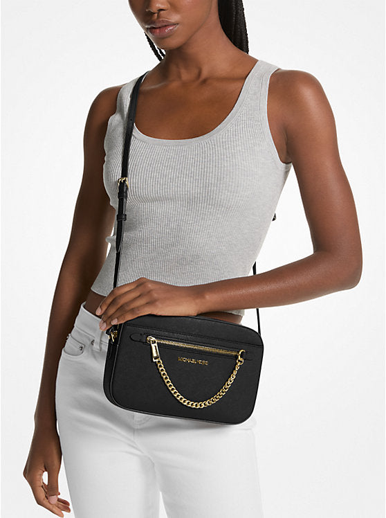Michael Kors JETSET ITEM LARGE LOGO CHAIN EW CROSSBODY BAG BLACK GOLD