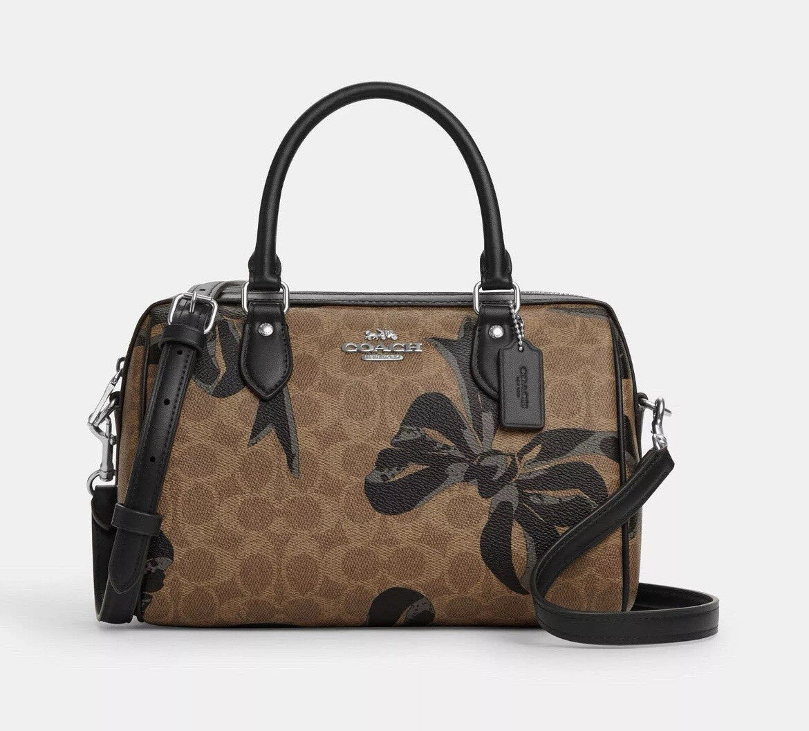 Coach Rowan Satchel Bag In Signature Canvas With Bow Print