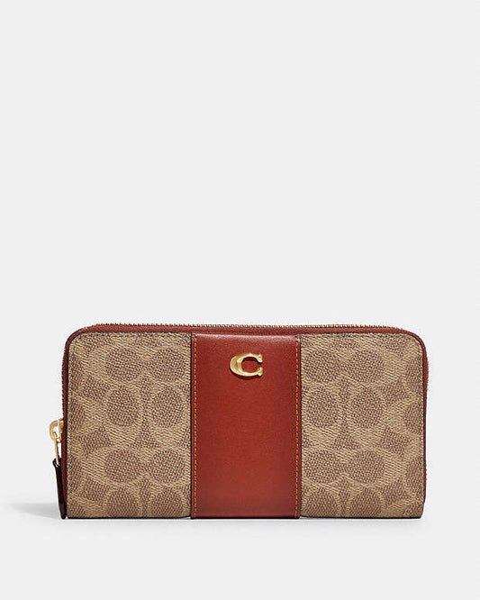 COACH ACCORDION ZIP WALLET IN COLORBLOCK (BOUTIQUE) TAN RUST (CC490)