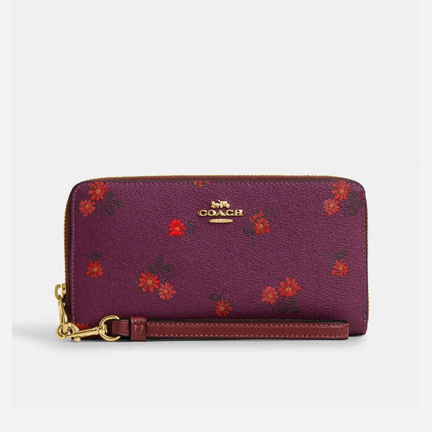 COACH LONG ZIP AROUND WALLET WITH COUNTRY FLORAL PRINT DEEP BERRRY MULTI (CM999)