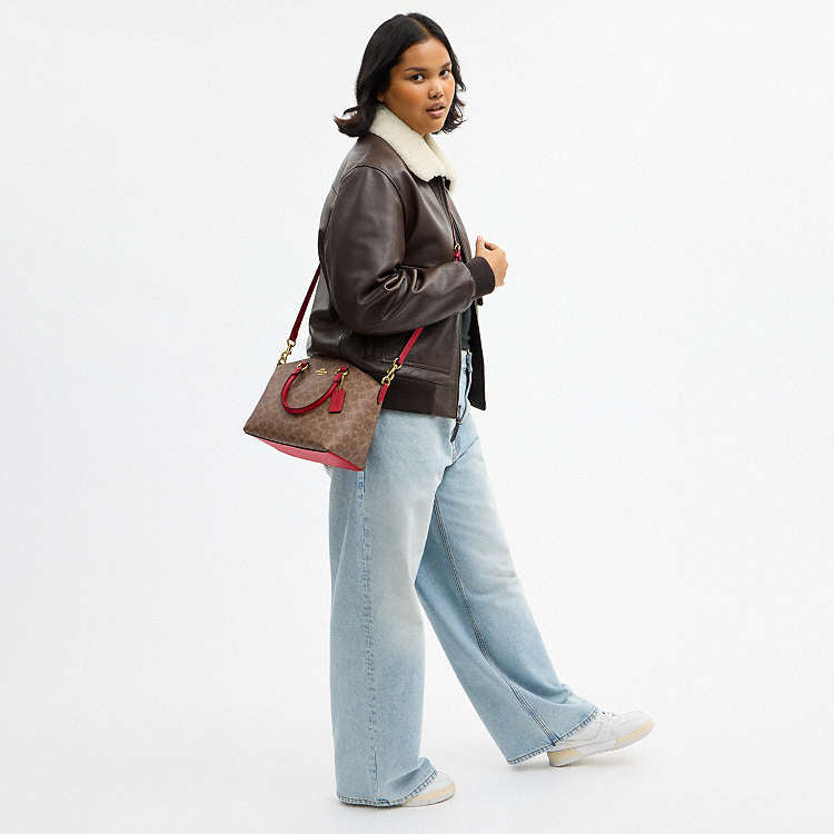 Coach Sadie Satchel Bag With Tan/Carnation