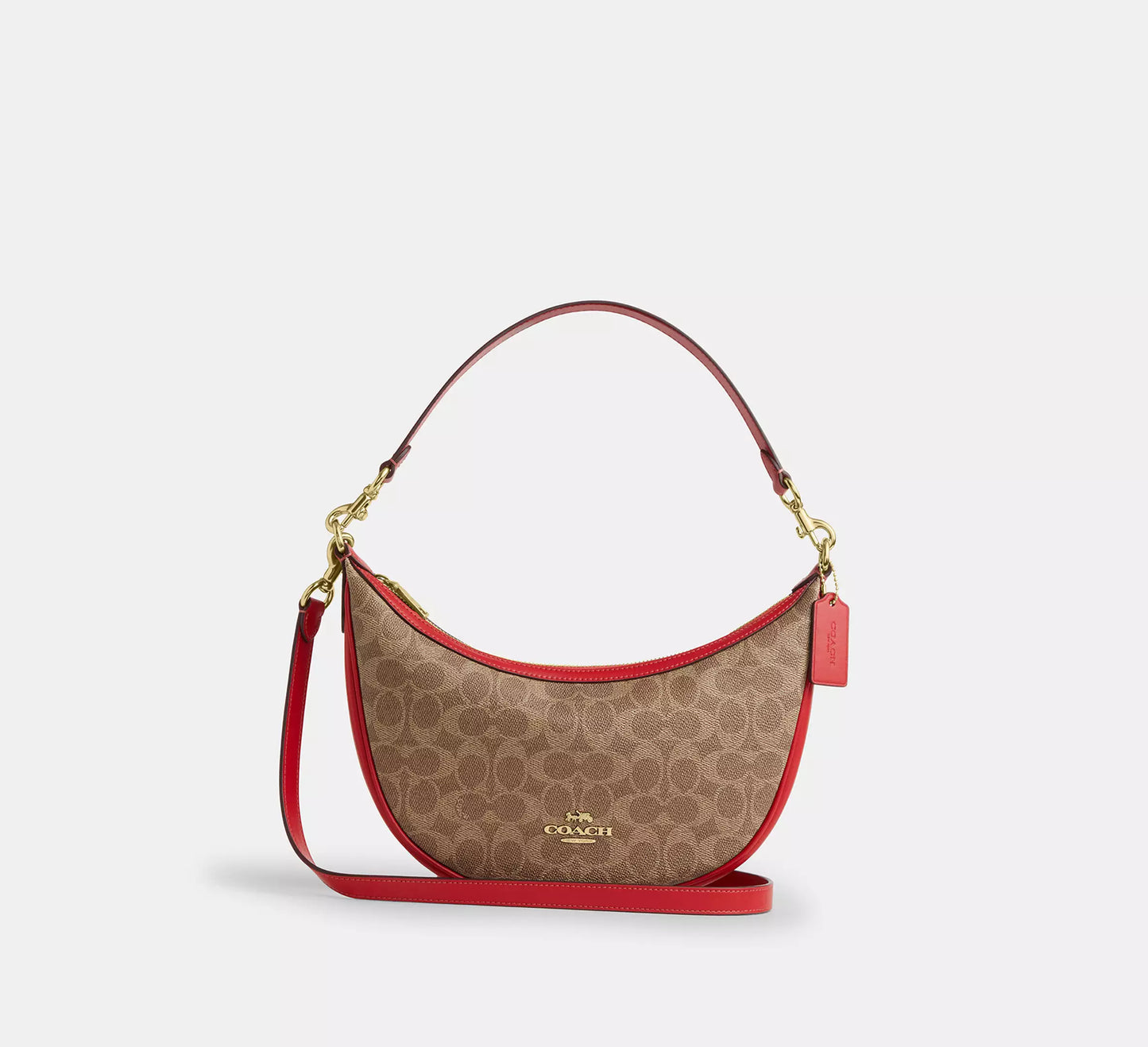 Coach Aria Shoulder Bag In Signature Canvas Tan/Carnation