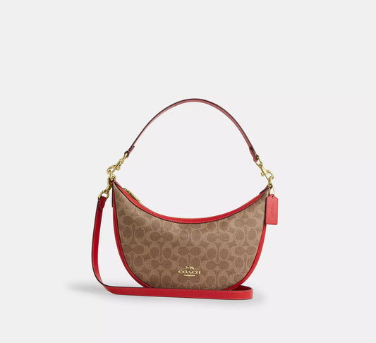 Coach Aria Shoulder Bag In Signature Canvas Tan/Carnation