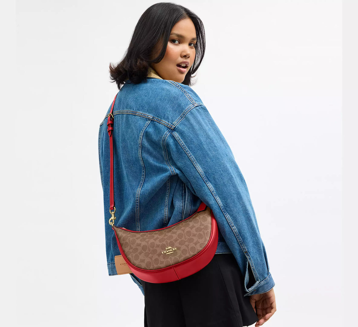 Coach Aria Shoulder Bag In Signature Canvas Tan/Carnation