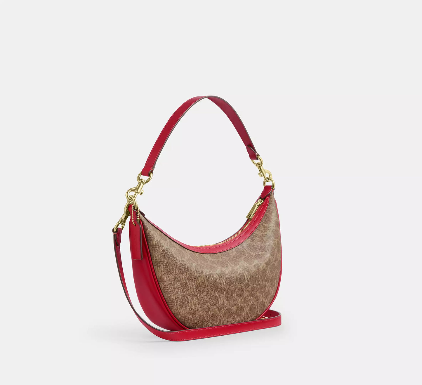 Coach Aria Shoulder Bag In Signature Canvas Tan/Carnation