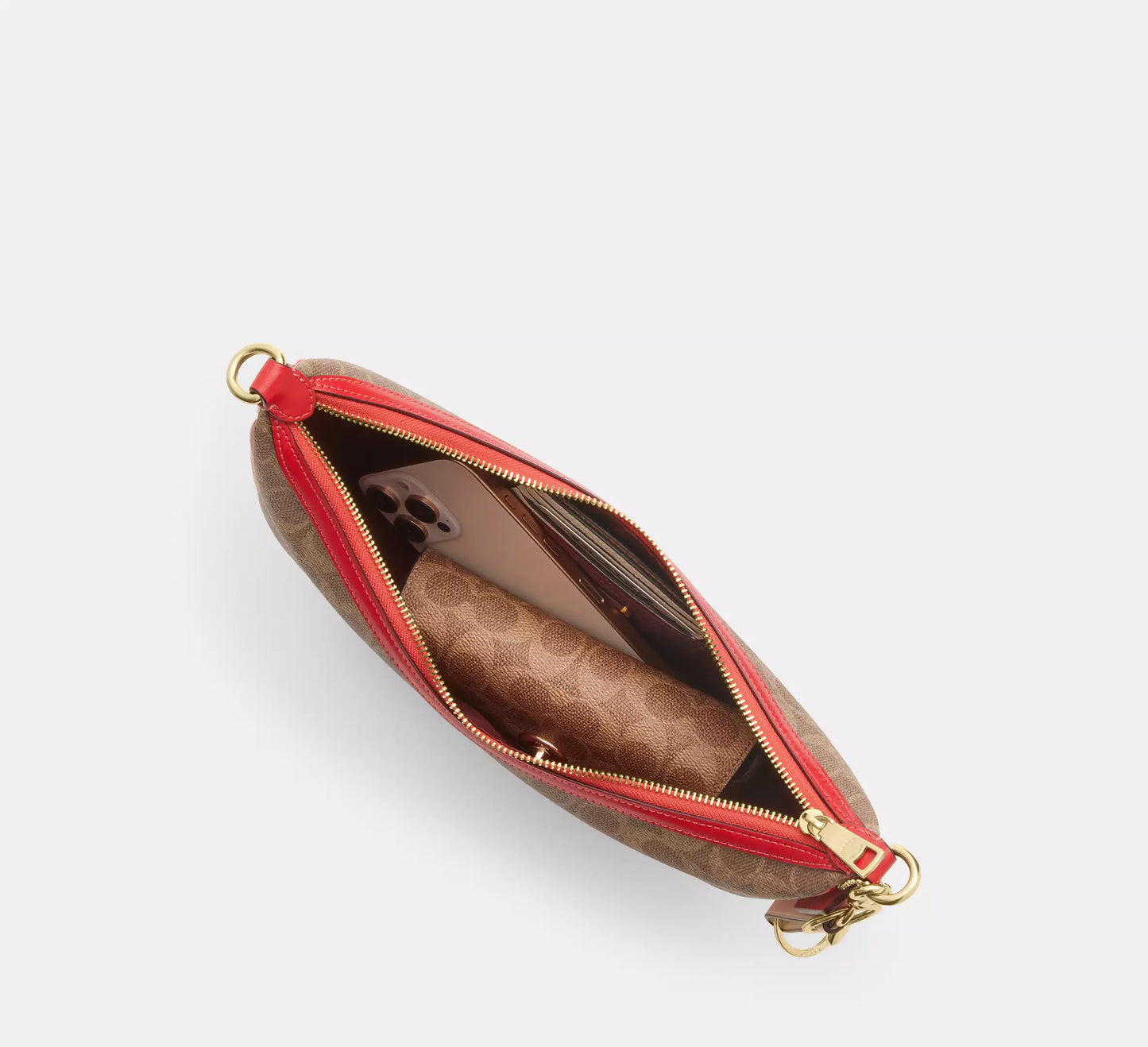 Coach Aria Shoulder Bag In Signature Canvas Tan/Carnation