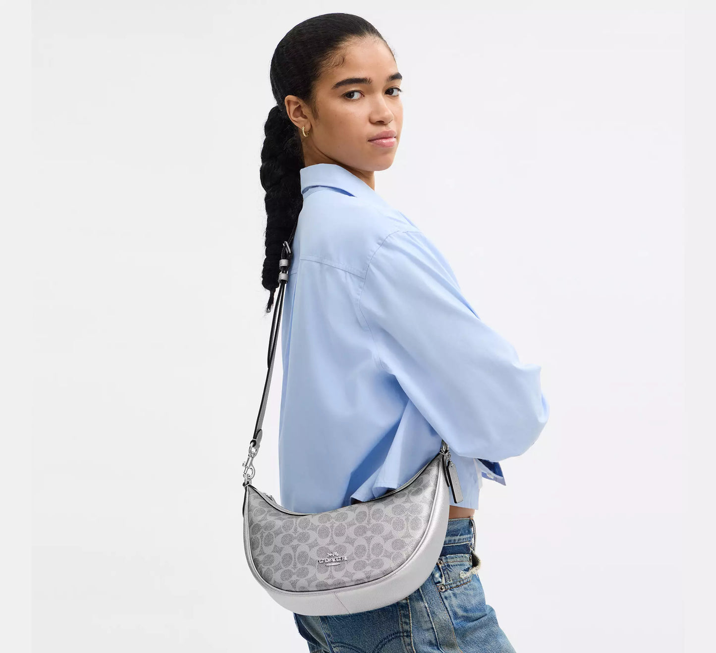 Coach Aria Shoulder Bag In Signature Canvas Gray/Silver