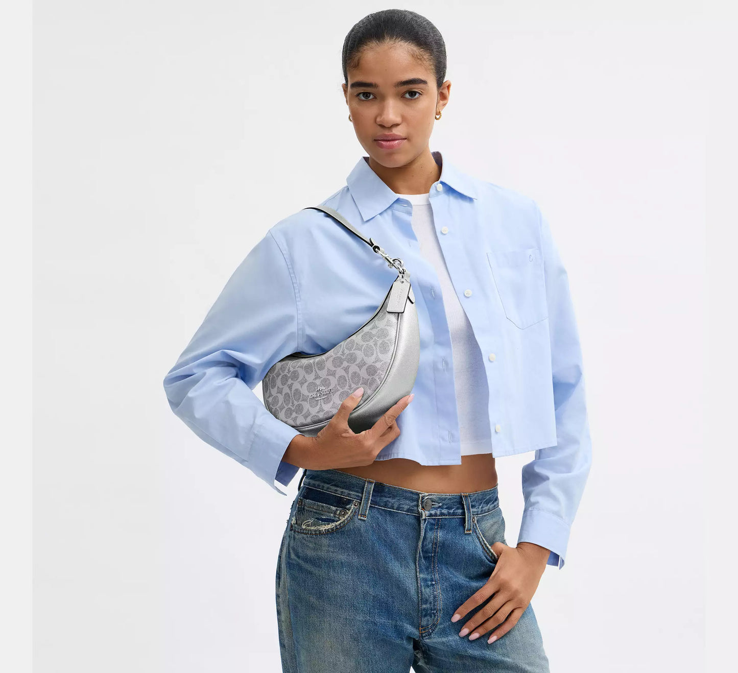 Coach Aria Shoulder Bag In Signature Canvas Gray/Silver