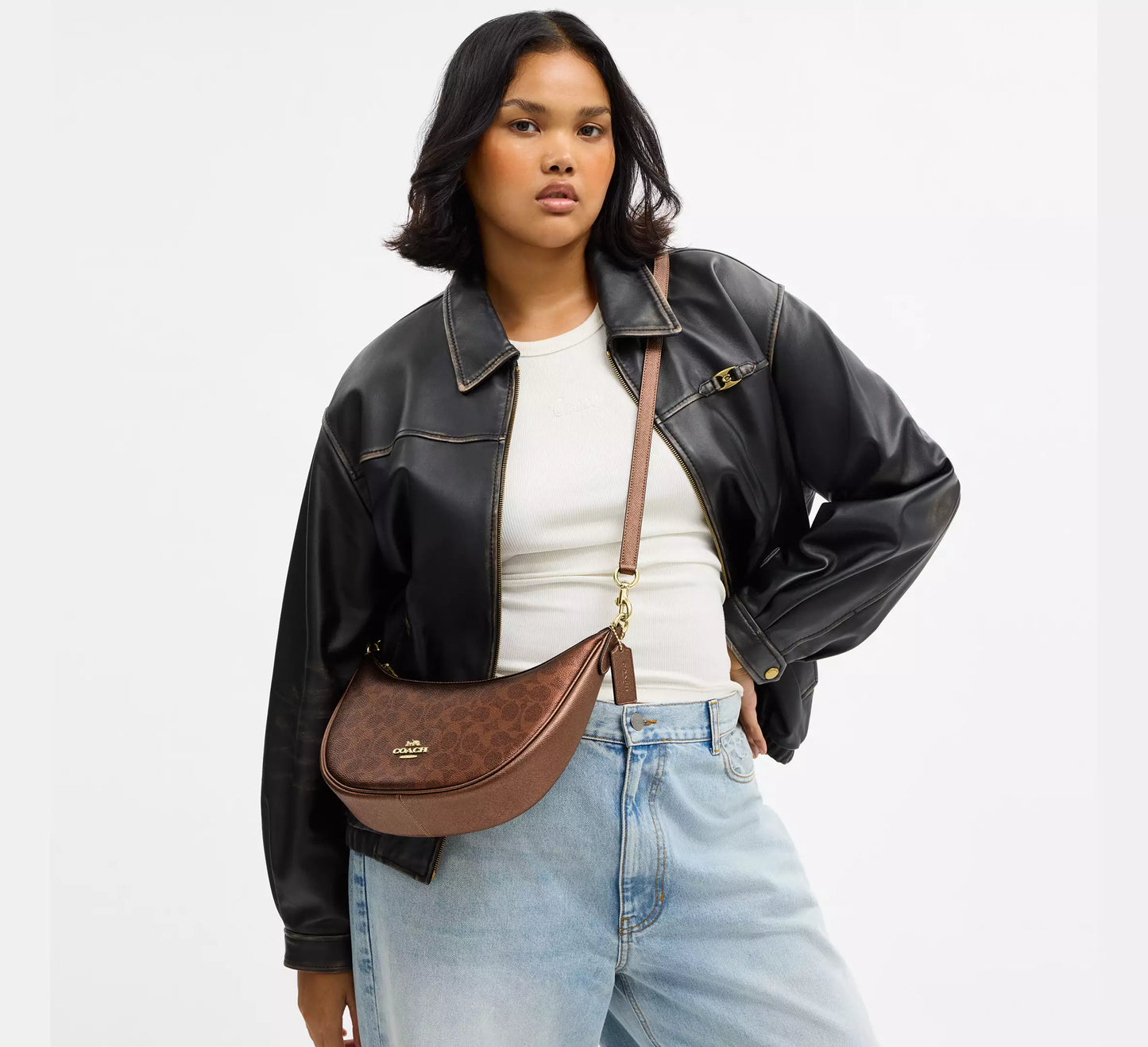 Coach Aria Shoulder Bag In Signature Canvas Brown/Copper