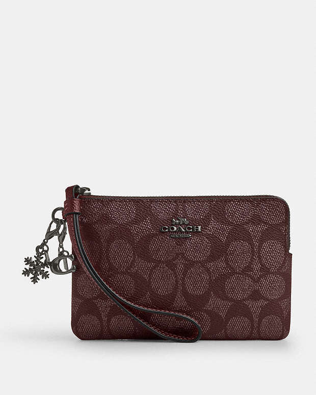 Boxed Corner Zip Wristlet In Signature Leather