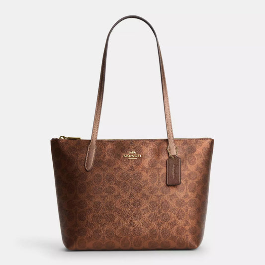 Coach Fiona Zip Tote Bag In Signature Canvas Gold