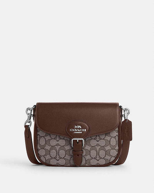 COACH AMELIA SIGNATURE JACQUARD SADDLE BAG MAPLE