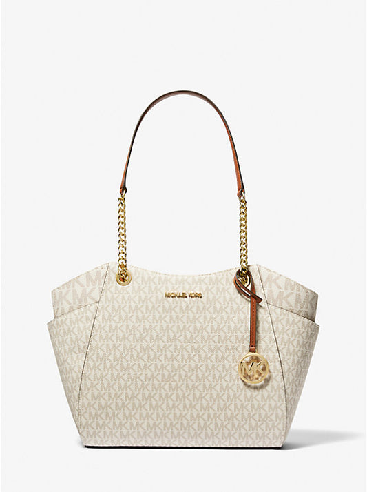Michael Kors JETSET TRAVEL LARGE CHAIN TOTE (35S4GTVT3B) VANILLA SIGNATURE
