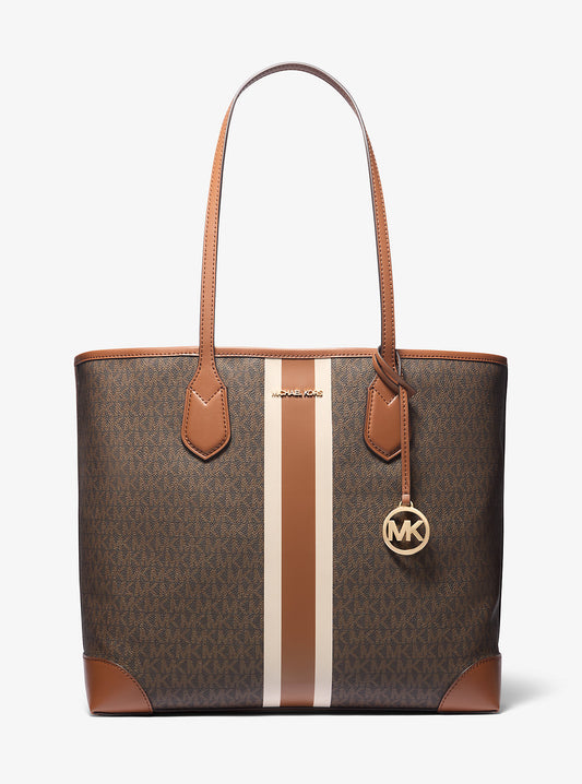 Michael Kors EVA SIGNATURE LOGO STRIPE LARGE TOTE BAG (35R5GV0T7V) BROWN SIGNATURE