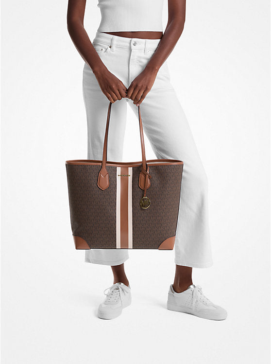 Michael Kors EVA SIGNATURE LOGO STRIPE LARGE TOTE BAG (35R5GV0T7V) BROWN SIGNATURE