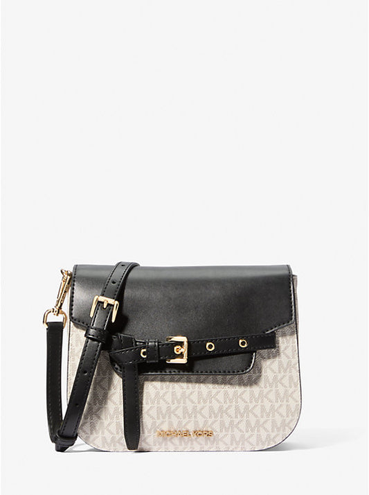 Michael Kors EMILIA SMALL SADDLE LOGO CROSSBODY BAG (35S2GU5C1B) VANILLA/BLACK