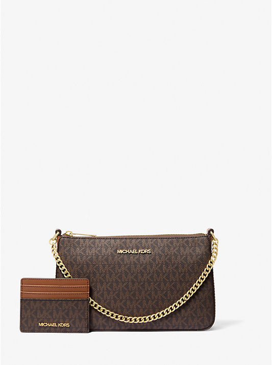 Michael Kors MEDIUM LOGO POUCH & CARDCASE GIFTSET BOX (35H1GGZD6B) BROWN SIGNATURE