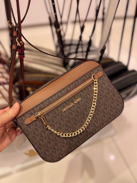 Michael Kors Jet Set Chain Crossbody Brown Signature