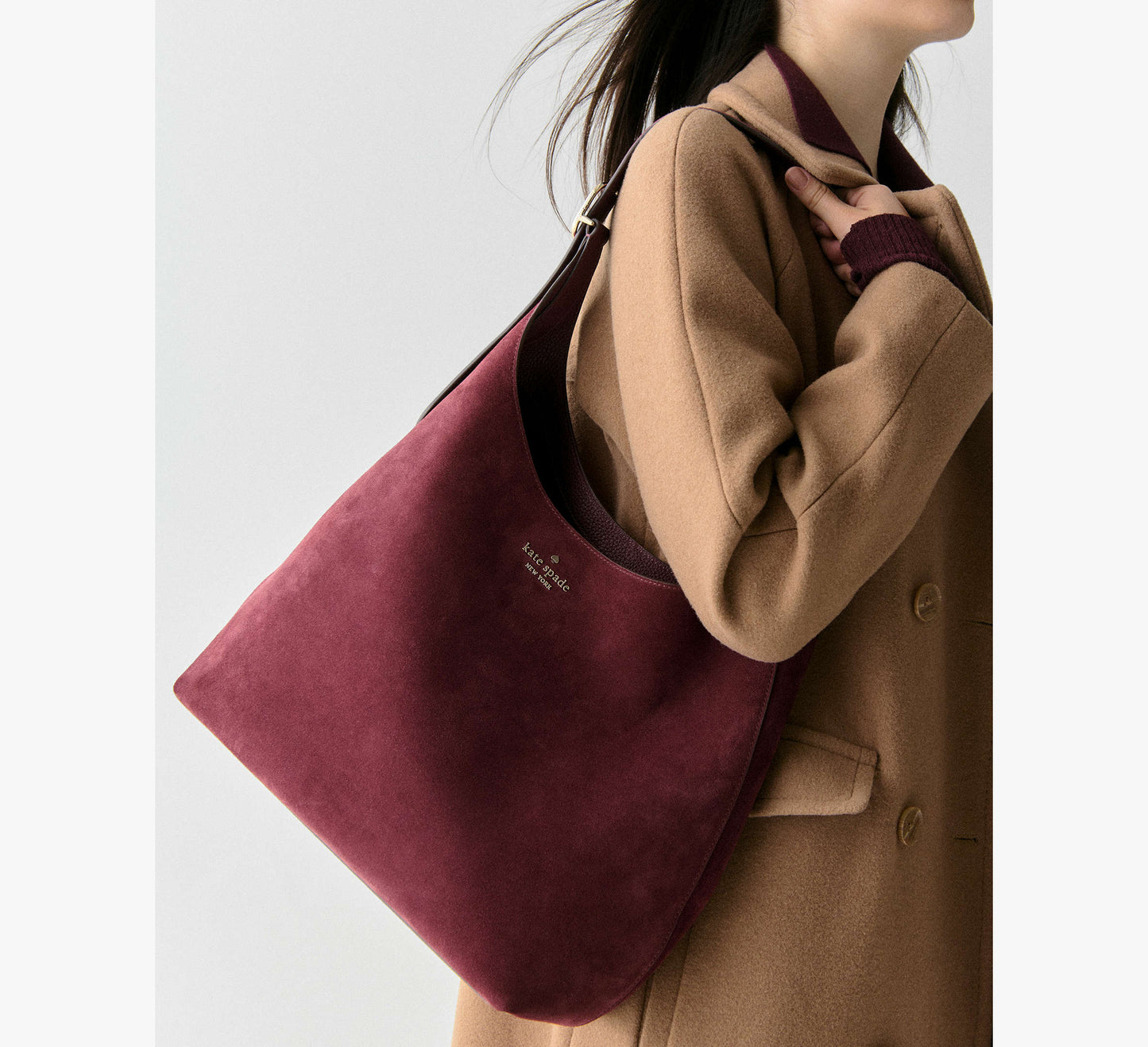 Kate Spade 454 Suede Large Shoulder Bag Merlot