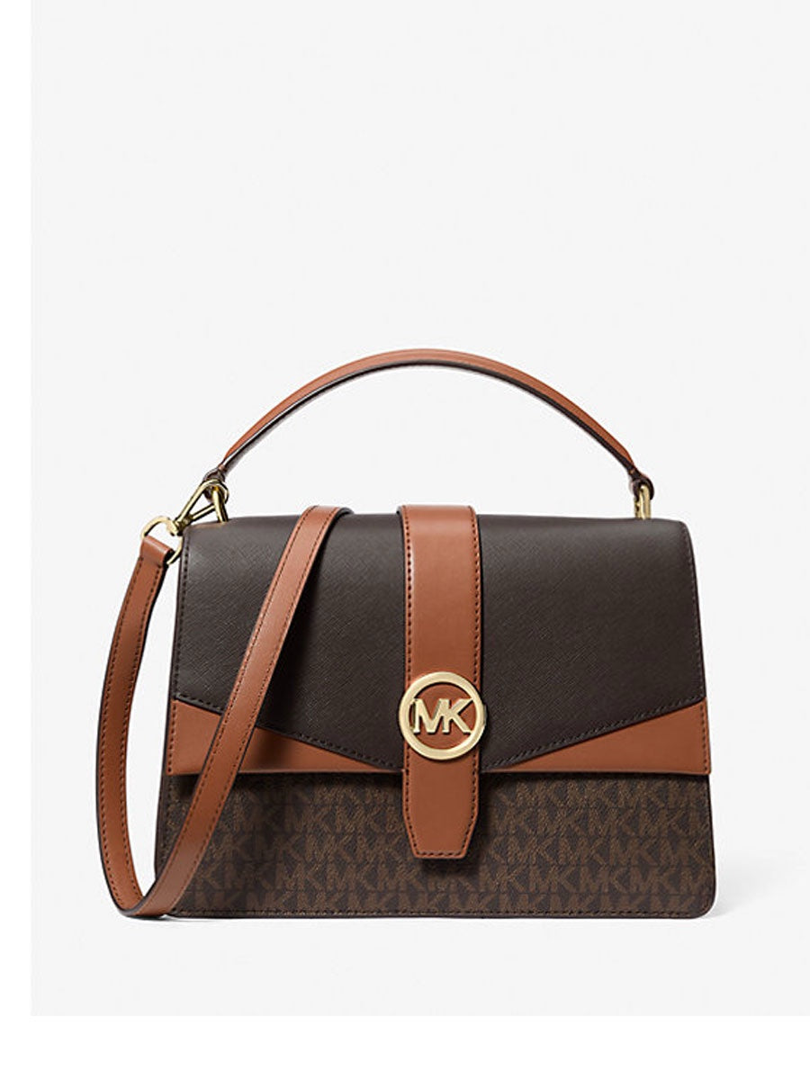 Michael Kors Greenwich Medium Brown Signature Logo Satchel