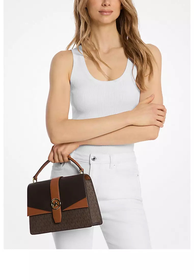 Michael Kors Greenwich Medium Brown Signature Logo Satchel